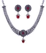 Silver Plated Traditional Style Choker Necklace Jewellery Set for Women/Girls 