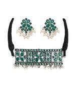 Silver Oxidized Toned Ruby Stone Studded Design Handcrafted Necklace Set For Women 