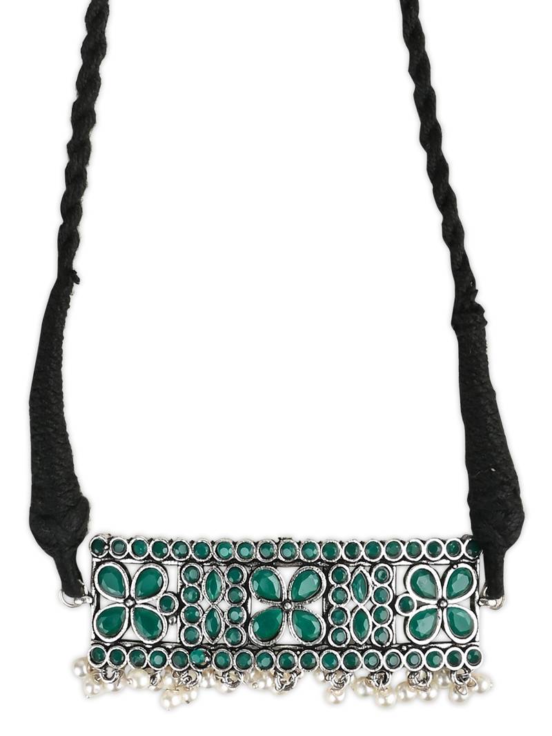 Silver Oxidized Toned Ruby Stone Studded Design Handcrafted Necklace Set For Women 