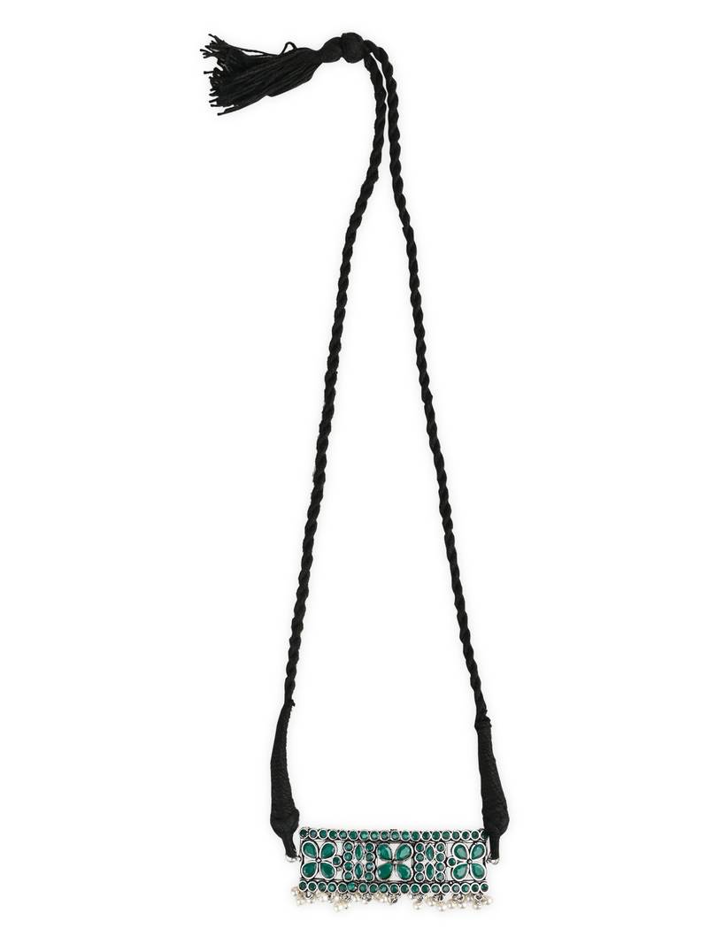 Silver Oxidized Toned Ruby Stone Studded Design Handcrafted Necklace Set For Women 