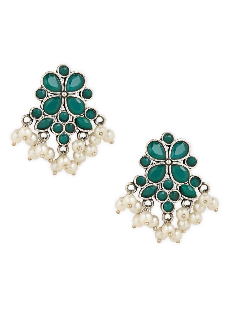 Silver Oxidized Toned Ruby Stone Studded Design Handcrafted Necklace Set For Women 