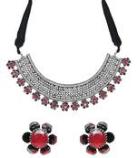 I Jewels Silver Oxidised Jewellery Choker Necklace Set with Earrings for Women & Girls(MC118R)