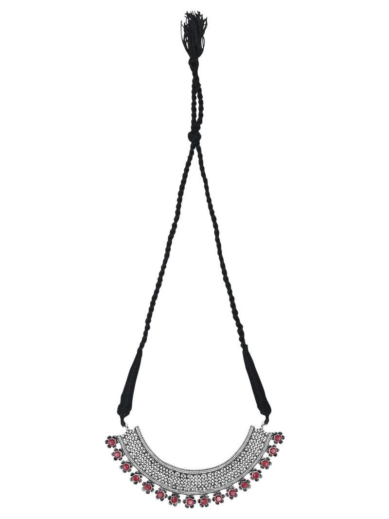 I Jewels Silver Oxidised Jewellery Choker Necklace Set with Earrings for Women & Girls(MC118R)