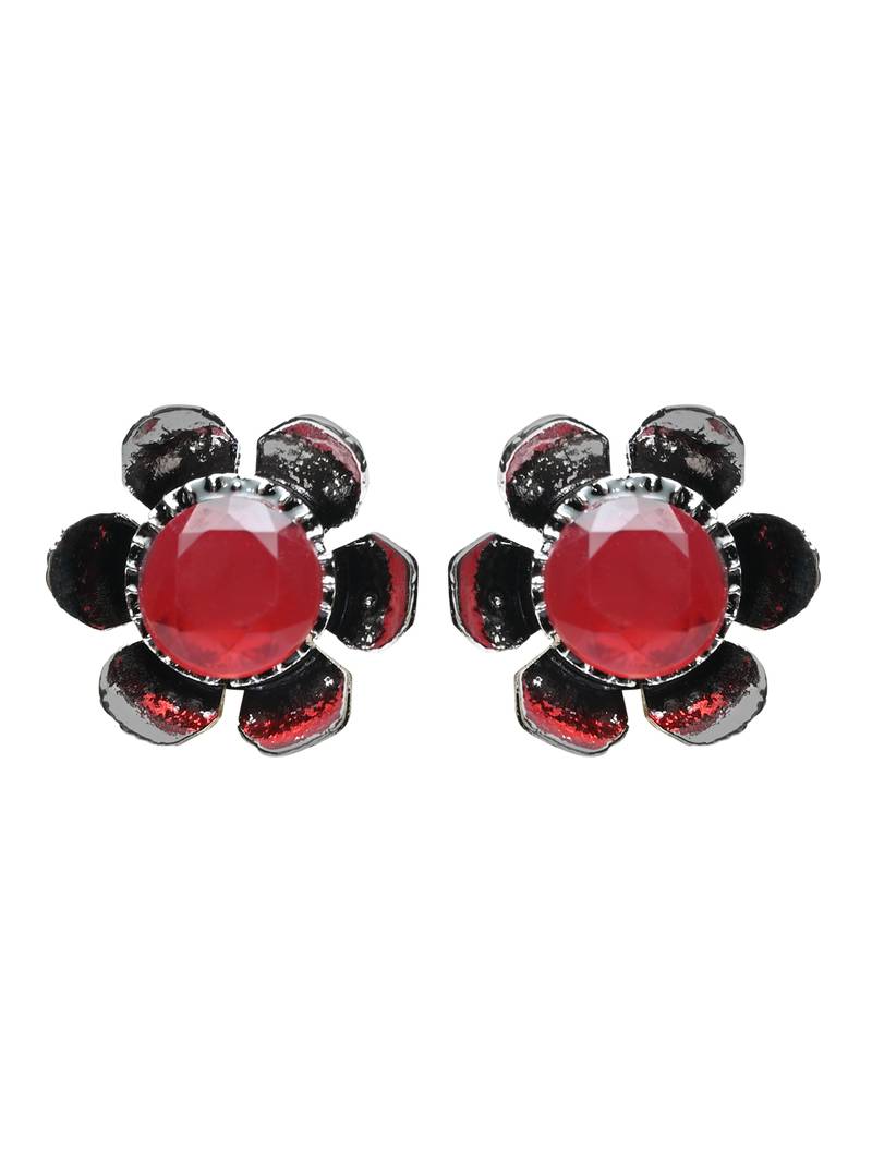 I Jewels Silver Oxidised Jewellery Choker Necklace Set with Earrings for Women & Girls(MC118R)