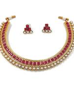 Gold Plated Traditional Pink Choker Necklace Jewellery Set For Women/Girls 