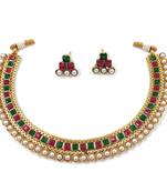 Gold Plated Traditional Multi Choker Necklace Jewellery Set For Women/Girls 