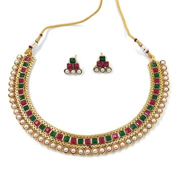 Gold Plated Traditional Multi Choker Necklace Jewellery Set For Women/Girls  3