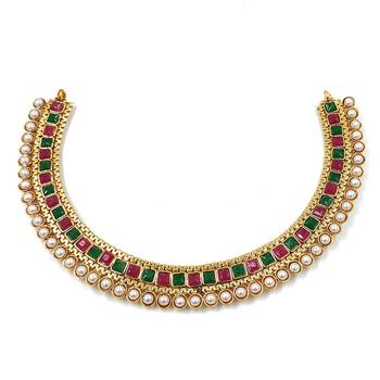 Gold Plated Traditional Multi Choker Necklace Jewellery Set For Women/Girls  4