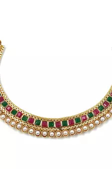 Gold Plated Traditional Multi Choker Necklace Jewellery Set For Women/Girls 
