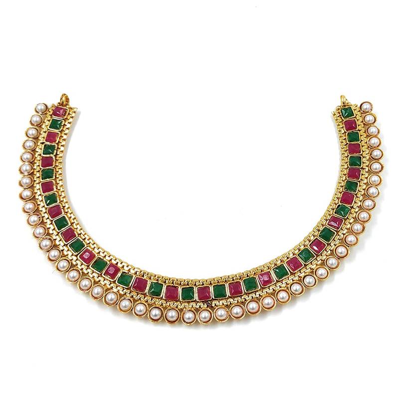 Gold Plated Traditional Multi Choker Necklace Jewellery Set For Women/Girls 