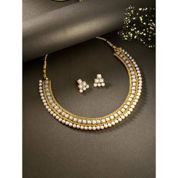 Gold Plated Traditional White Choker Necklace Jewellery Set For Women/Girls (MC119W) 1