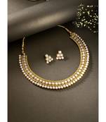 Gold Plated Traditional White Choker Necklace Jewellery Set For Women/Girls (MC119W)