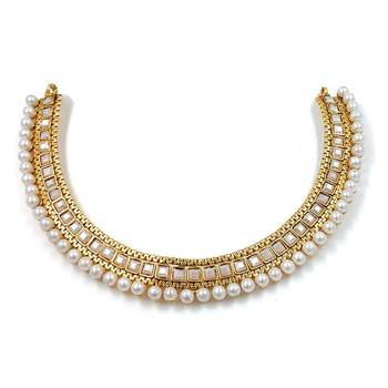 Gold Plated Traditional White Choker Necklace Jewellery Set For Women/Girls (MC119W) 4