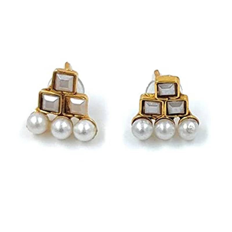 Gold Plated Traditional White Choker Necklace Jewellery Set For Women/Girls (MC119W)