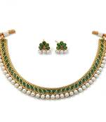 Gold Plated Traditional Green Choker Necklace Jewellery Set For Women/Girls 