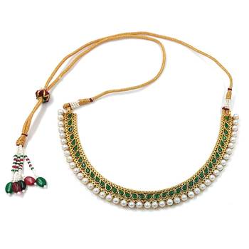 Gold Plated Traditional Green Choker Necklace Jewellery Set For Women/Girls  5