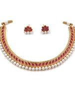 Gold Plated Traditional Pink Choker Necklace Jewellery Set For Women/Girls 