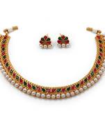 Gold Plated Traditional Multi Choker Necklace Jewellery Set For Women/Girls 
