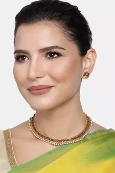 Gold Plated Traditional Multi Choker Necklace Jewellery Set For Women/Girls 