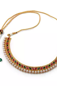 Gold Plated Traditional Multi Choker Necklace Jewellery Set For Women/Girls 