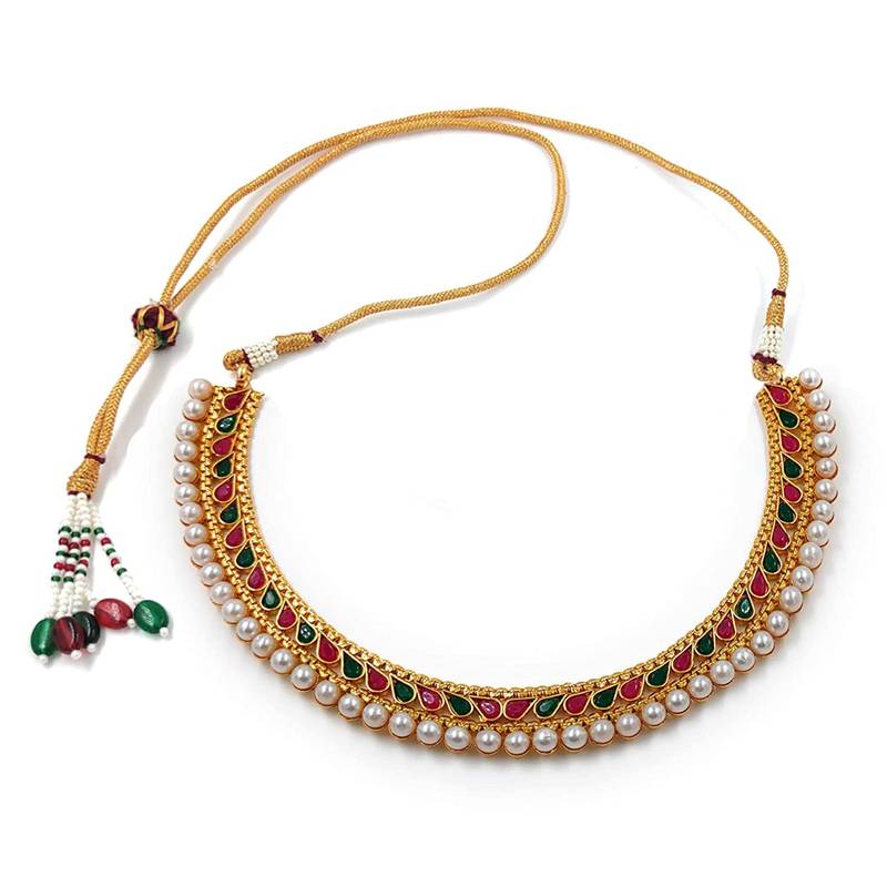 Gold Plated Traditional Multi Choker Necklace Jewellery Set For Women/Girls 