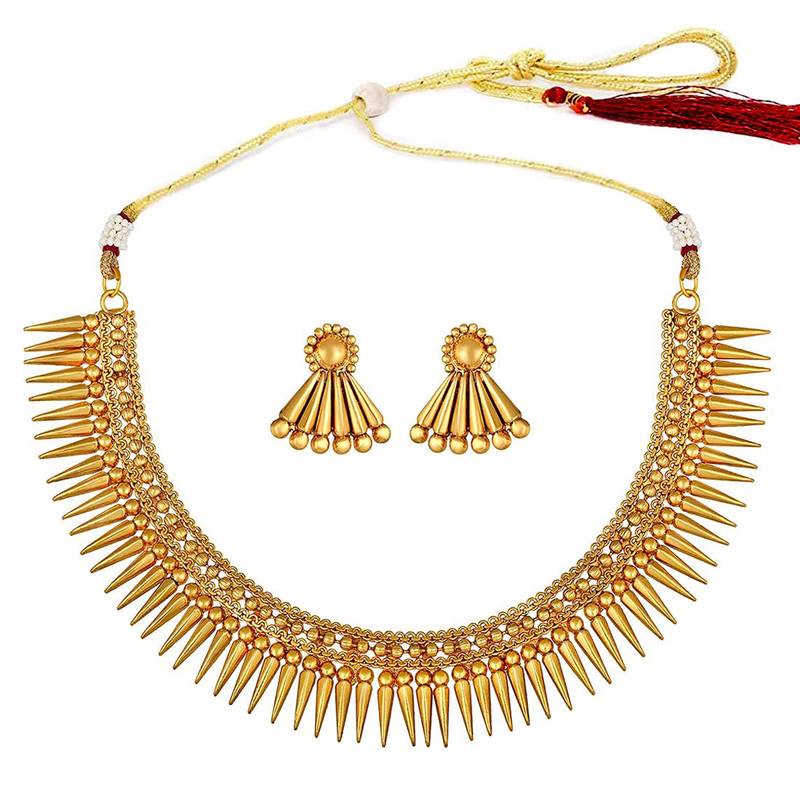 Gold Plated Traditional Choker Necklace Jewellery Set For Women/Girls 