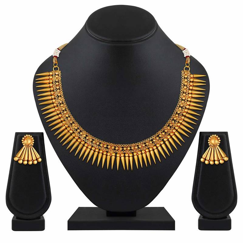Gold Plated Traditional Choker Necklace Jewellery Set For Women/Girls 