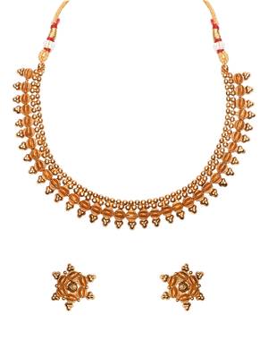 Gold Plated Traditional Stylish Golden Necklace with Earrings for Women & Girls  1