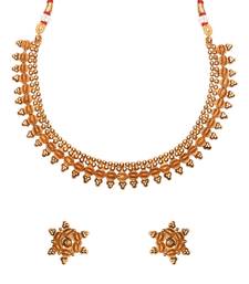 Gold Plated Traditional Stylish Golden Necklace with Earrings for Women & Girls 