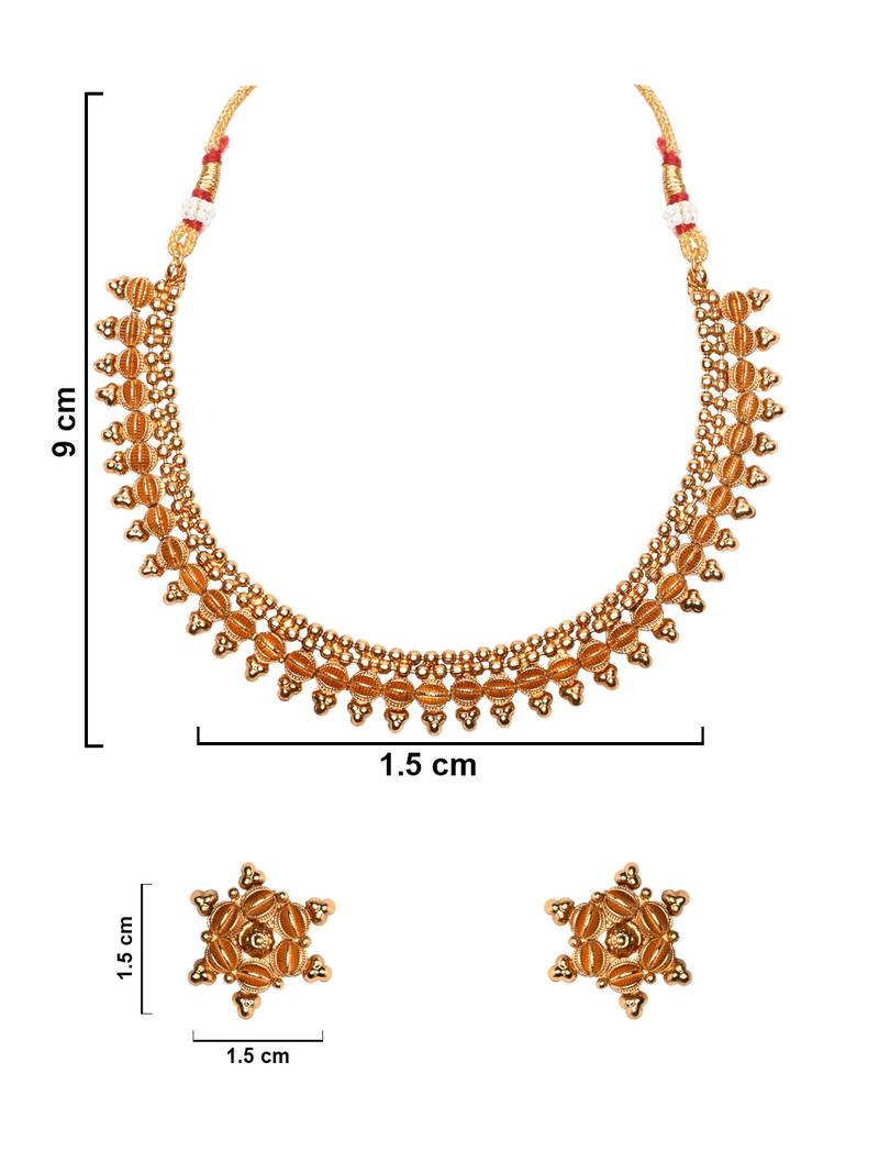 Gold Plated Traditional Stylish Golden Necklace with Earrings for Women & Girls 