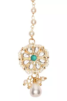 Gold plated Pearl Kundan manng tikka for baby girls/kids 