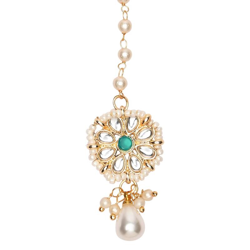 Gold plated Pearl Kundan manng tikka for baby girls/kids 