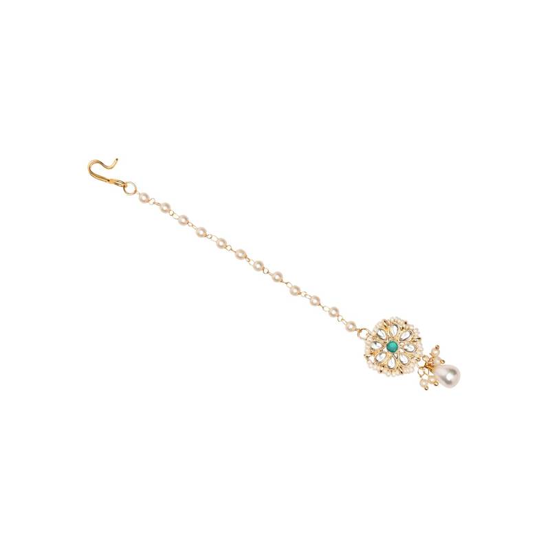 Gold plated Pearl Kundan manng tikka for baby girls/kids 