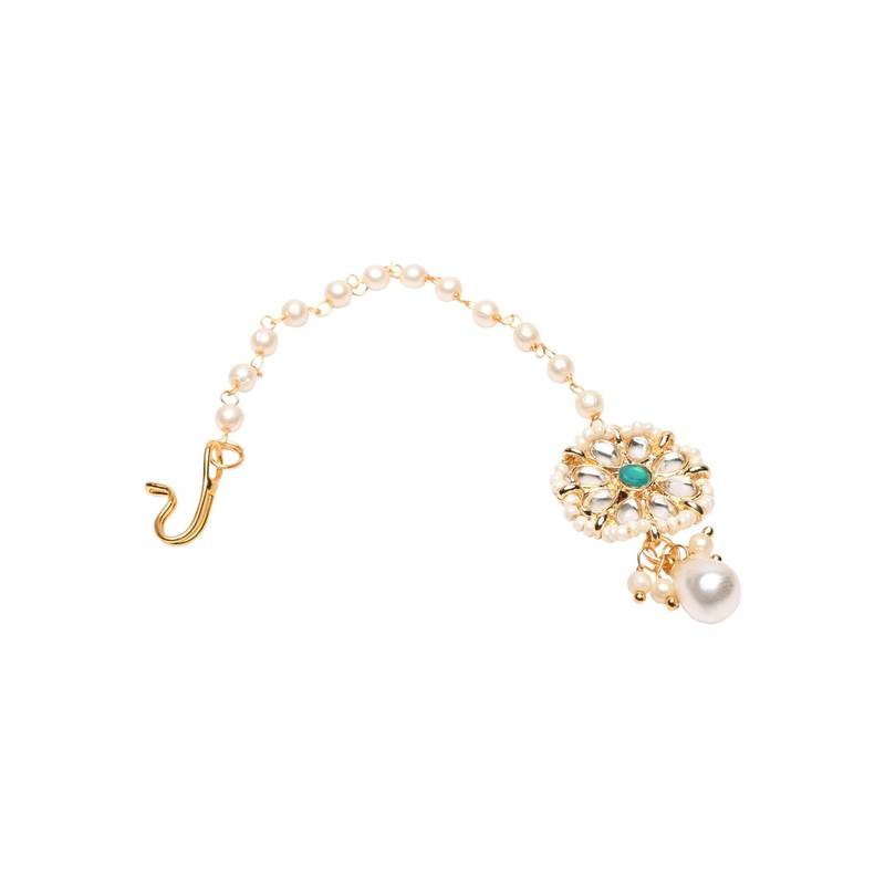 Gold plated Pearl Kundan manng tikka for baby girls/kids 