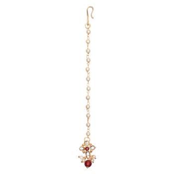 Gold plated Pearl Kundan manng tikka for baby girls/kids 1
