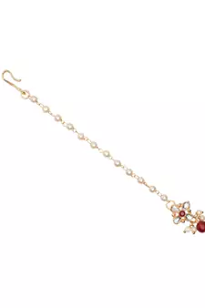 Gold plated Pearl Kundan manng tikka for baby girls/kids