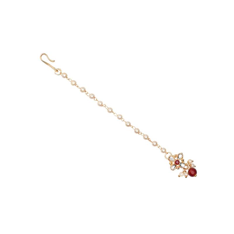 Gold plated Pearl Kundan manng tikka for baby girls/kids