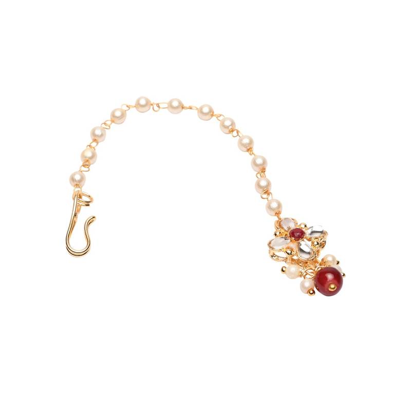 Gold plated Pearl Kundan manng tikka for baby girls/kids