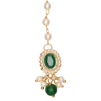 Gold plated Pearl Kundan manng tikka for baby girls/kids  2