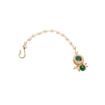 Gold plated Pearl Kundan manng tikka for baby girls/kids  4