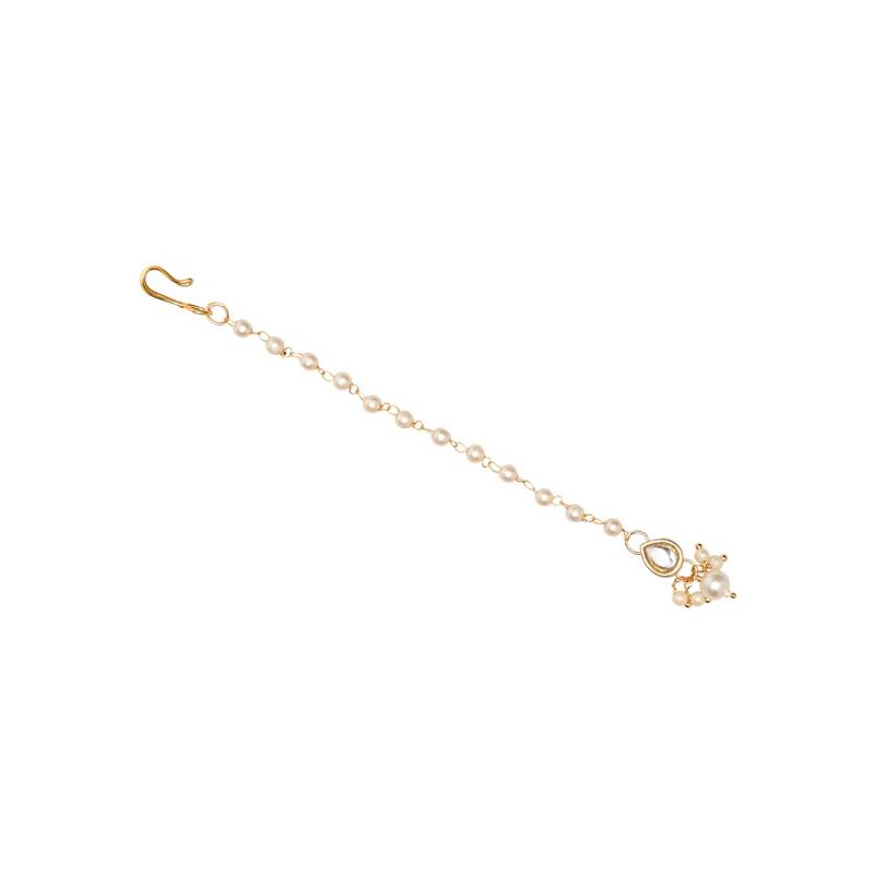 Gold plated Pearl Kundan manng tikka for baby girls/kids