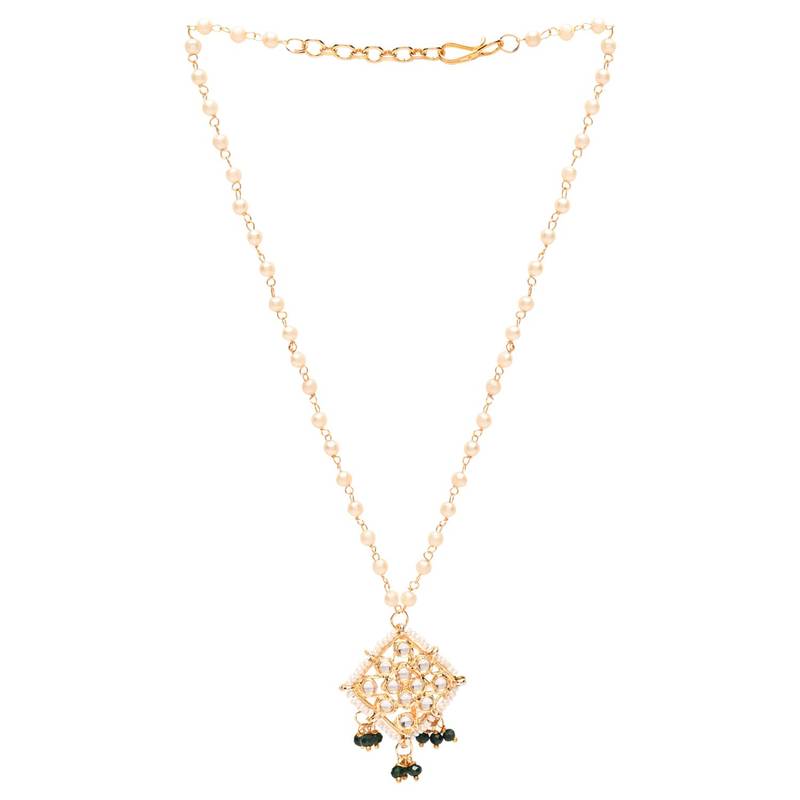 Gold Plated Traditional Pearl Beaded Stylish Moti Necklace Jewellery Set with Earrings for Girls 