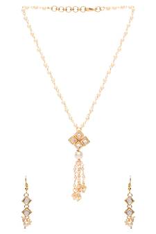 Gold Plated Traditional Pearl Beaded Stylish Moti Necklace Jewellery Set with Earrings for Girls 