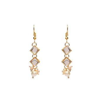 Gold Plated Traditional Pearl Beaded Stylish Moti Necklace Jewellery Set with Earrings for Girls  2