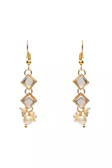 Gold Plated Traditional Pearl Beaded Stylish Moti Necklace Jewellery Set with Earrings for Girls 