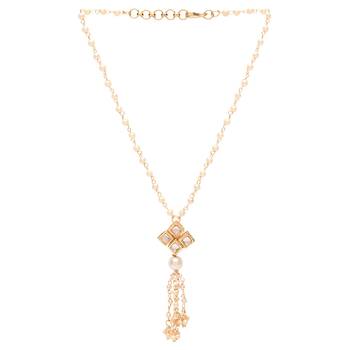 Gold Plated Traditional Pearl Beaded Stylish Moti Necklace Jewellery Set with Earrings for Girls  4