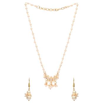 Gold Plated Traditional Pearl Beaded Stylish Moti Necklace Jewellery Set with Earrings for Girls  1