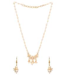 Gold Plated Traditional Pearl Beaded Stylish Moti Necklace Jewellery Set with Earrings for Girls 