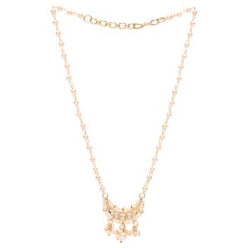 Gold Plated Traditional Pearl Beaded Stylish Moti Necklace Jewellery Set with Earrings for Girls  4