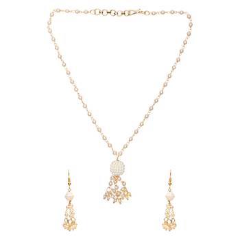 Gold Plated Traditional Pearl Beaded Stylish Moti Necklace Jewellery Set with Earrings for Girls  1